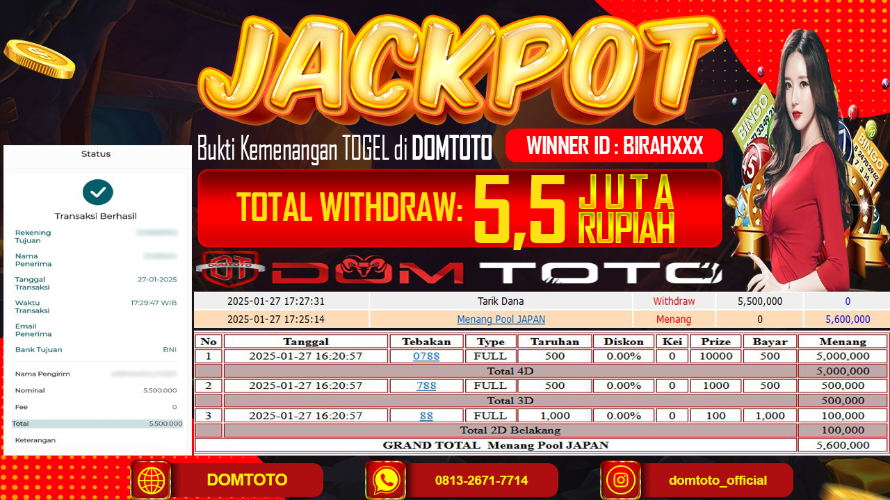 JACKPOT TOGEL JAPAN 4D  27  JANUARI 2025
